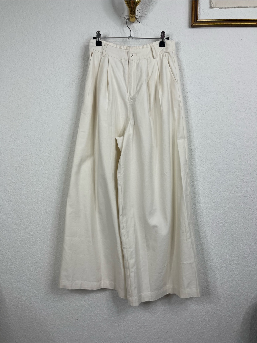 Kuose Wide Leg Pleated High Rise Elastic back Pants in Cream